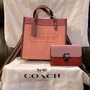 Coach handbag and wallet in pink and rose tones